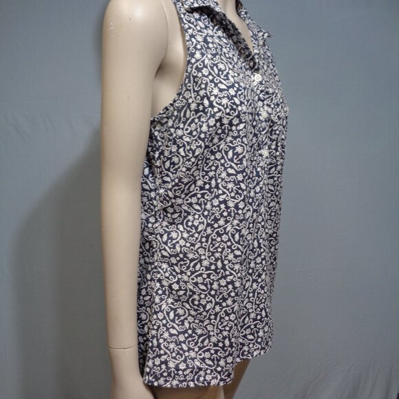 Columbia Sportswear Blue & white floral sleeveless fishing shirt in size Medium - Picture 2 of 8